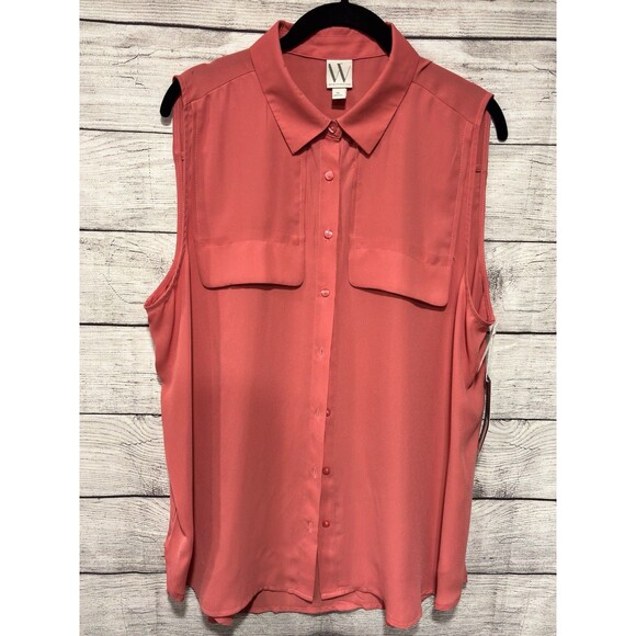 Tops - Washing women sleeveless slate rose collared button up blouse size XL outdoors